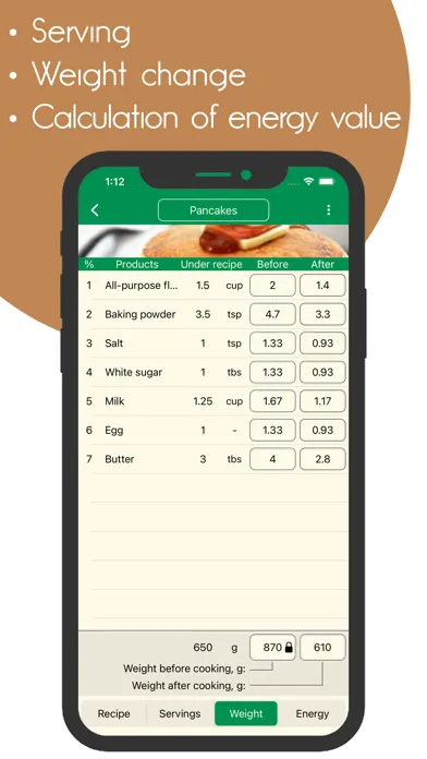 Calculation of recipes スクリーンショット