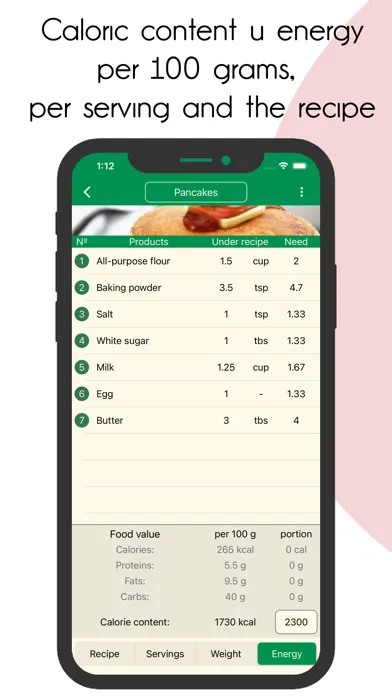 Calculation of recipes スクリーンショット