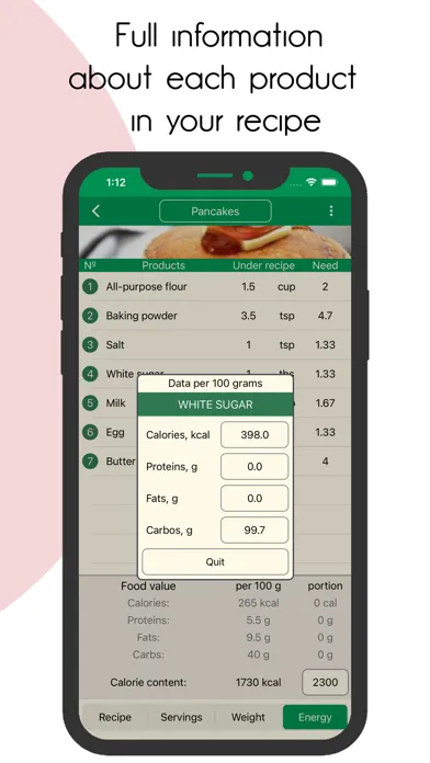 Calculation of recipes スクリーンショット