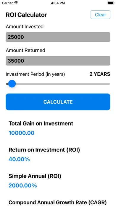 Screenshot di Return on Investment (ROI)