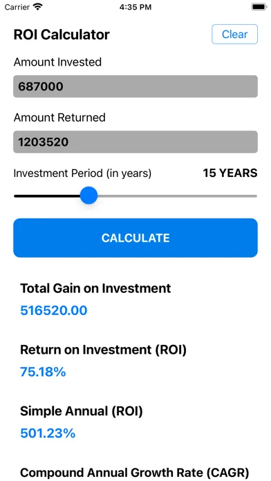 Screenshot di Return on Investment (ROI)