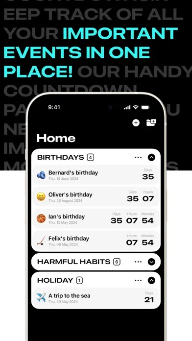 Tangkapan skrin Important events + Birthdays