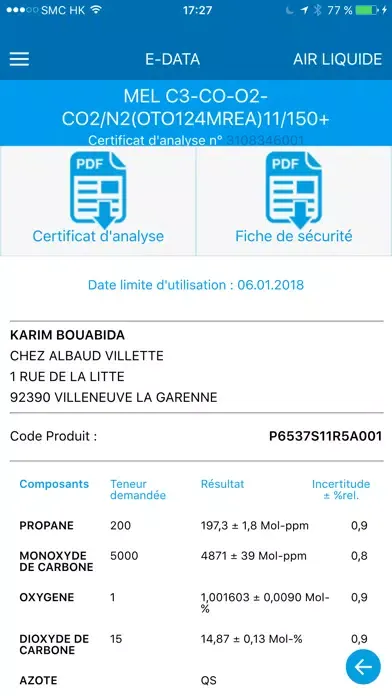 Captures d'écran de Air Liquide E-DATA