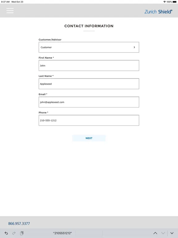 Ảnh chụp màn hình của Zurich Shield iPad 