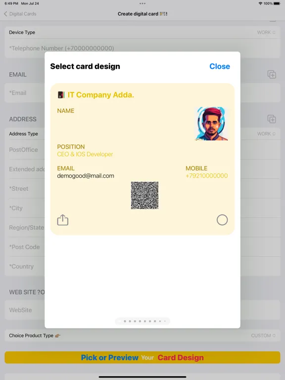 eCardify Digital business card iPad  スクリーンショット