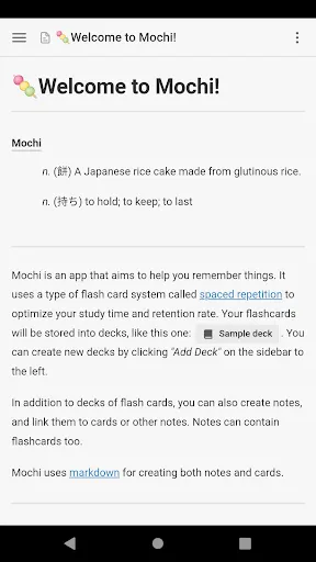 Tangkapan layar Mochi - Flashcards and notes