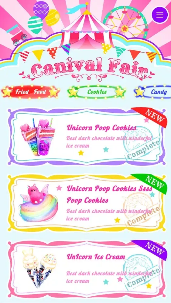 ภาพหน้าจอของ Unicorn Carnival Fair Food