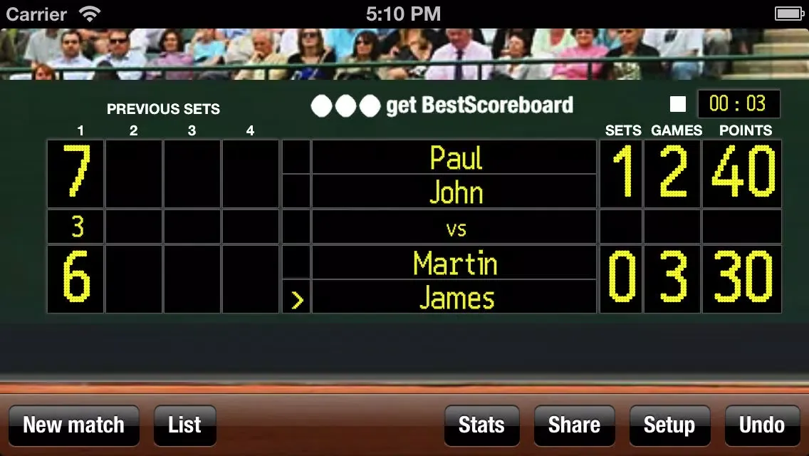 Capturas de tela do Tennis Scoreboard app