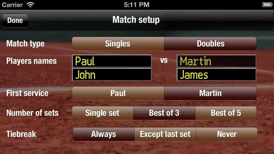 Capturas de tela do Tennis Scoreboard app