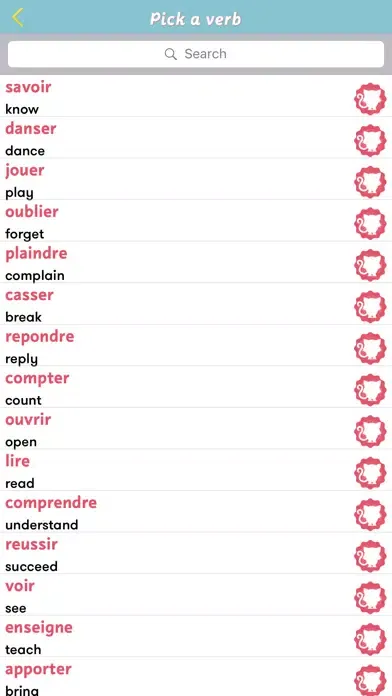 Captures d'écran de CatsAndVerbs - French verbs!