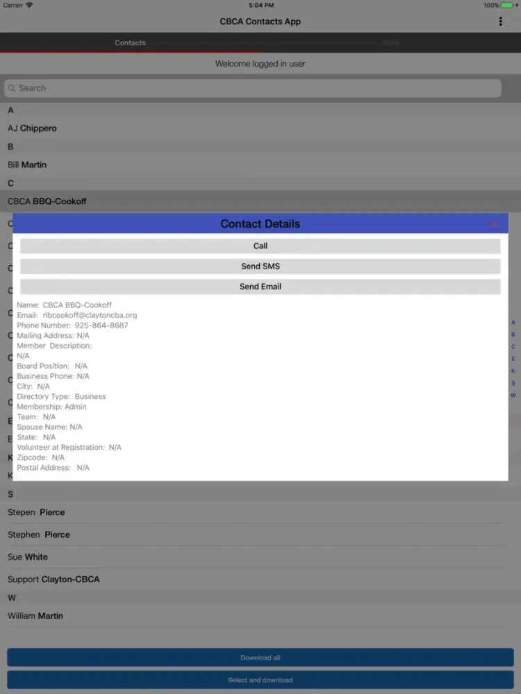 Скриншоты CBCA Contacts iPad 