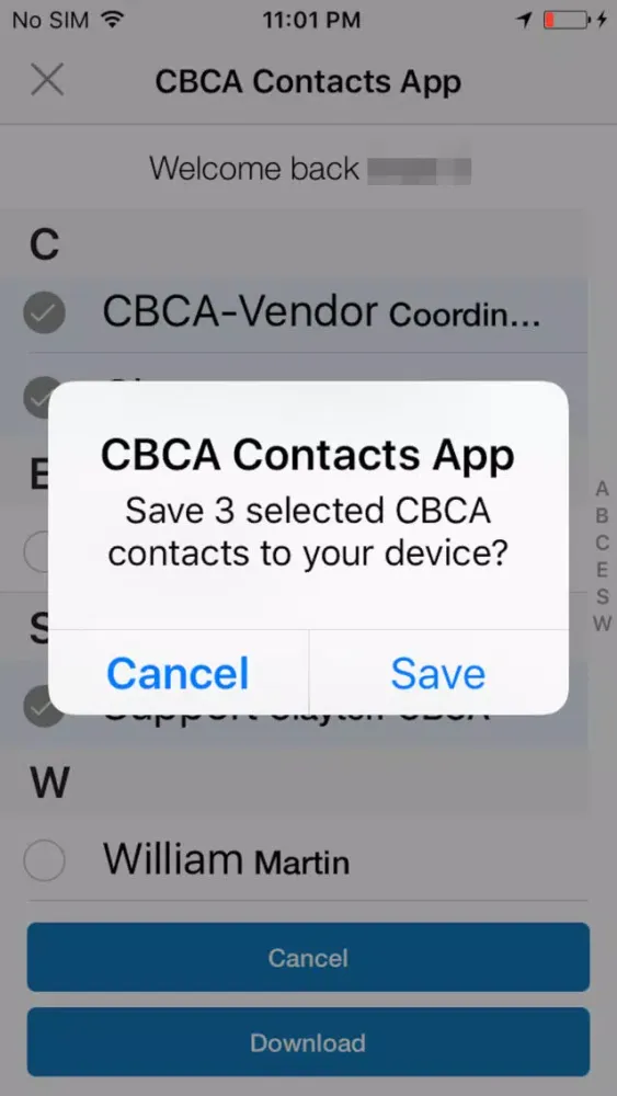 Скриншоты CBCA Contacts