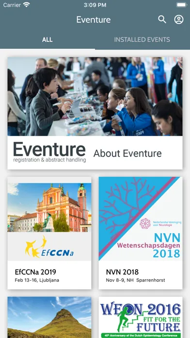 Capturas de tela do Eventure App