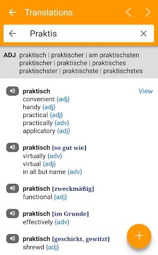 ภาพหน้าจอของ dict.cc+ dictionary