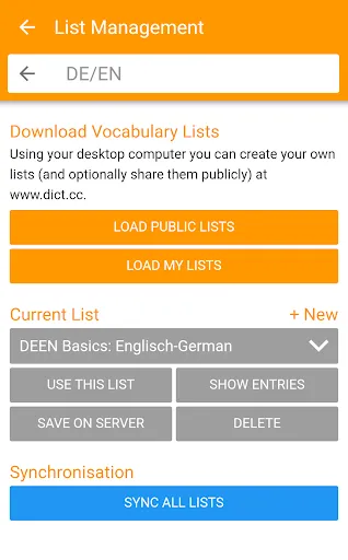 ภาพหน้าจอของ dict.cc+ dictionary