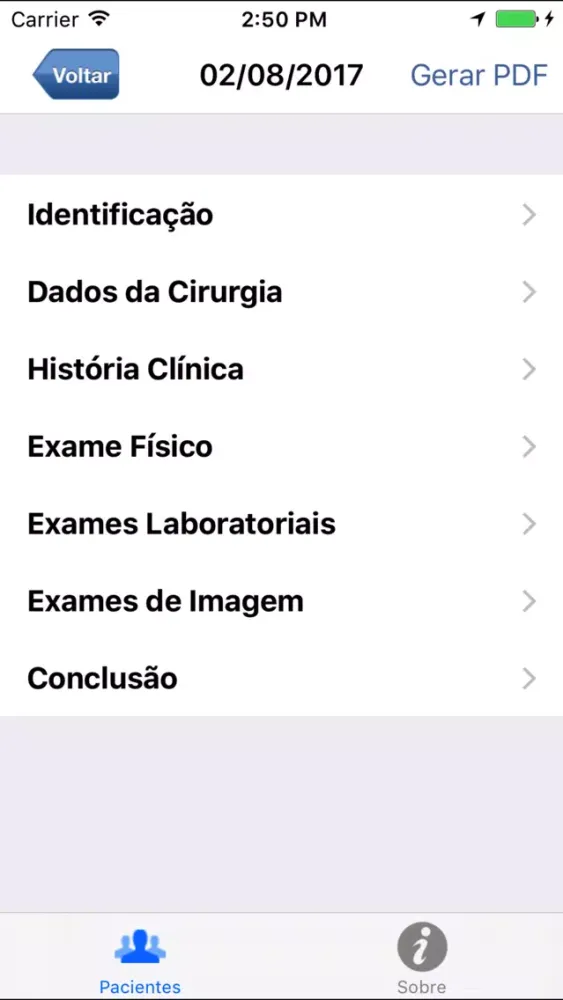 Ảnh chụp màn hình của Avaliação Pré Anestésica
