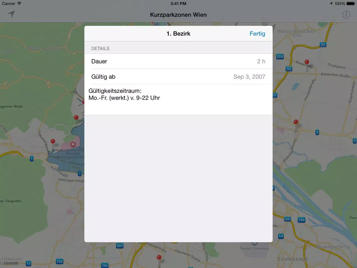 Kurzparkzonen Wien iPad  스크린샷