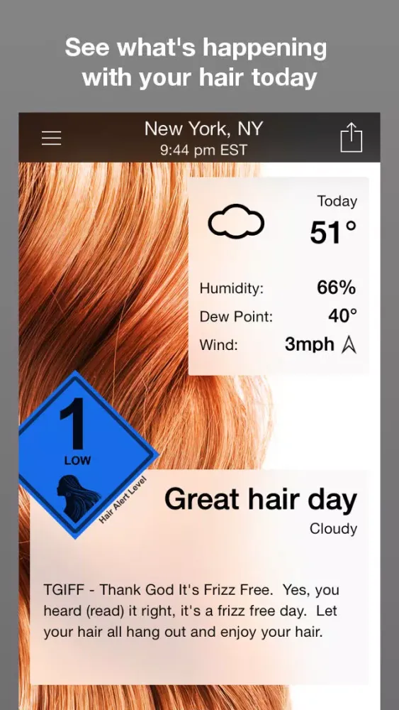 Hair Alert FREE - your hair weather alert for frizzy, straight and curly hair Screenshots