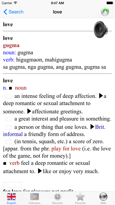 Ảnh chụp màn hình của English Cebuano best dictionary - Inglesa Sugbuanon labing maayo  diksyonaryo
