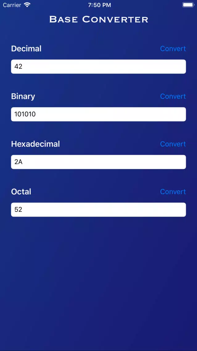 Capturas de pantalla de BaseConverter DEC/BIN/HEX/OCT