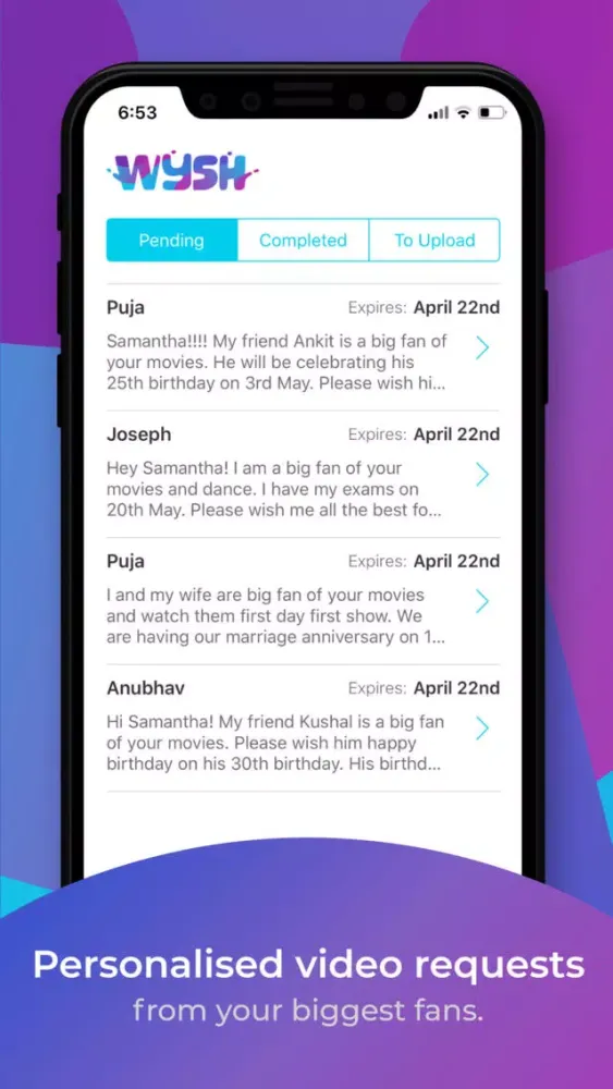 Capturas de tela do WYSH Celeb – Wysh your fans