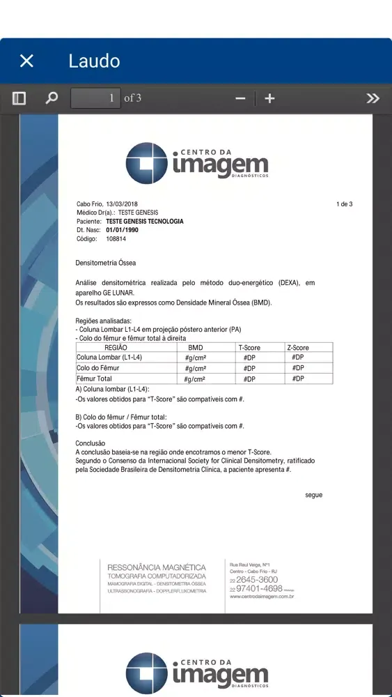 Screenshot di Centro da Imagem Diagnósticos.