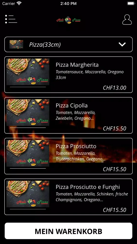 Capturas de tela do Holi Pizzeria Bern