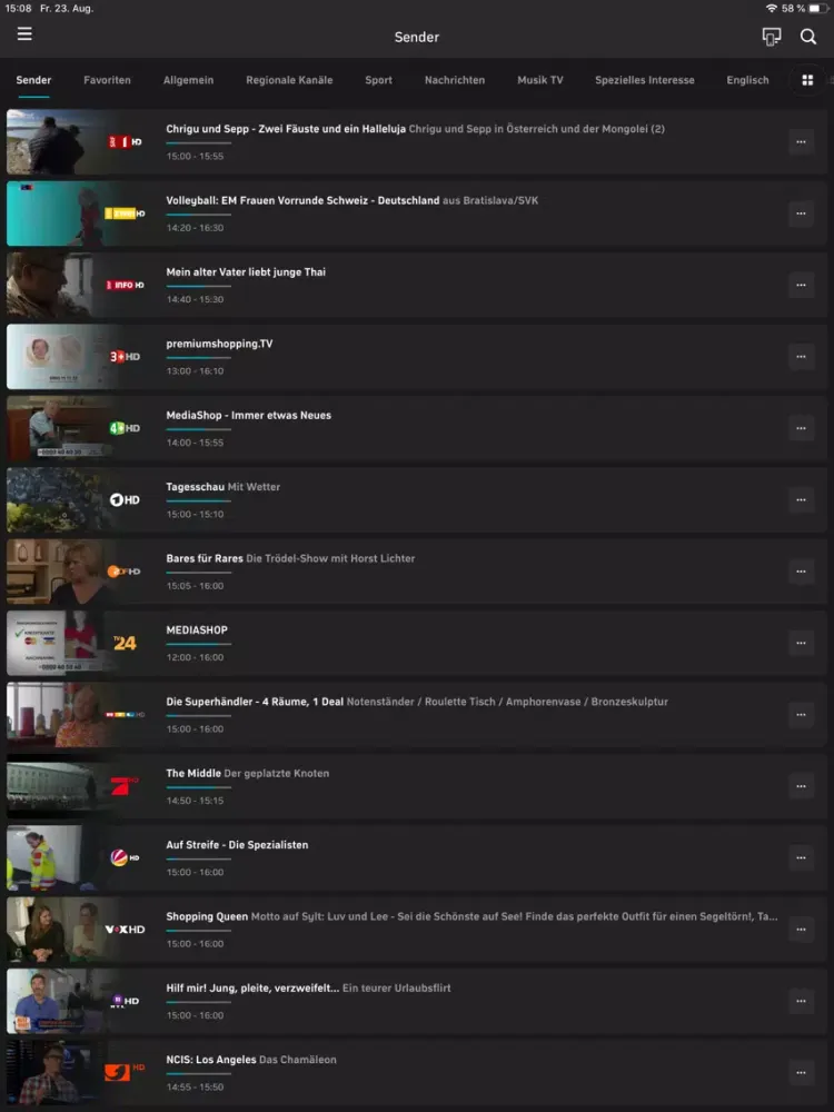 Tangkapan skrin myVision mobile TV iPad 
