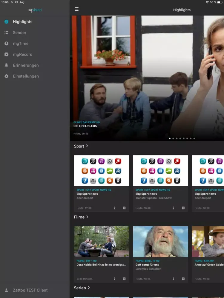 Tangkapan skrin myVision mobile TV iPad 