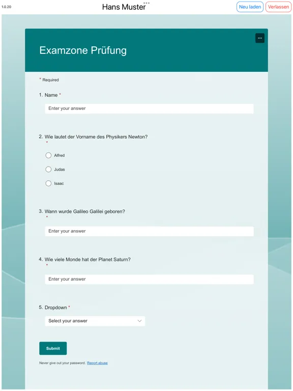 Ảnh chụp màn hình của Examzone iPad 