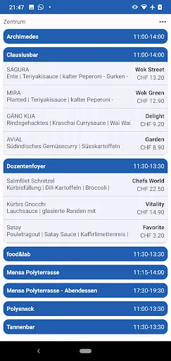 Screenshot di ETH & UZH canteens Zürich