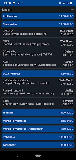 Screenshot di ETH & UZH canteens Zürich