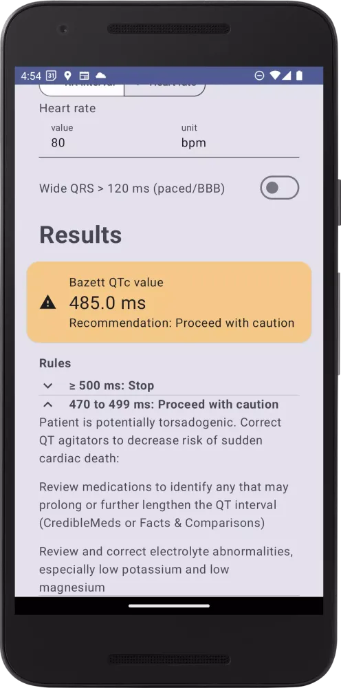 Tangkapan skrin QTc Calculator