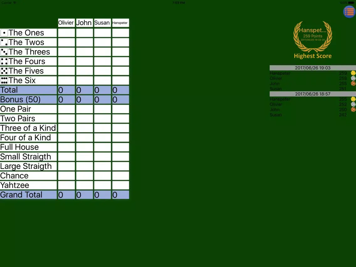 Yatzee Scorecard iPad  Ekran Görüntüleri