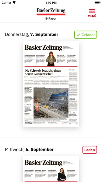 Basler Zeitung E-Paper Screenshots