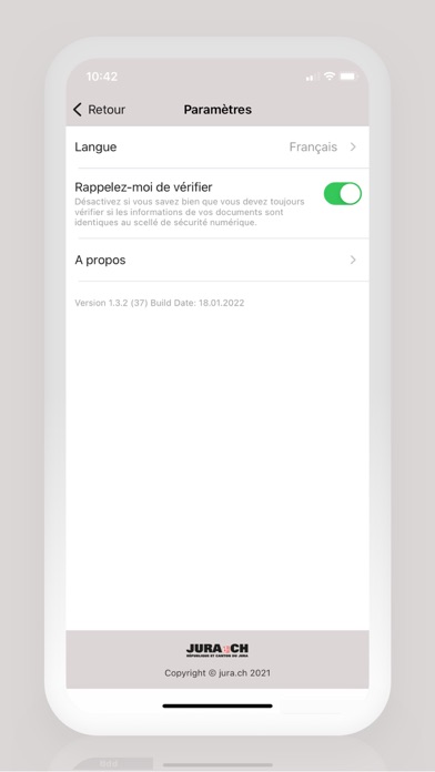 Capturas de tela do Jura Verifier