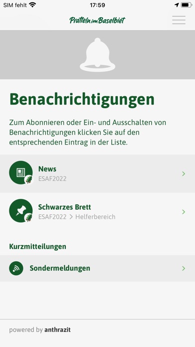 Screenshot di Helfer App ESAF 2022