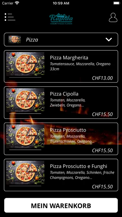 Tangkapan skrin Rapida Pizza Kurier