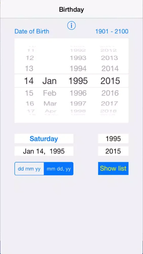 Tangkapan layar Birthdays - year by year