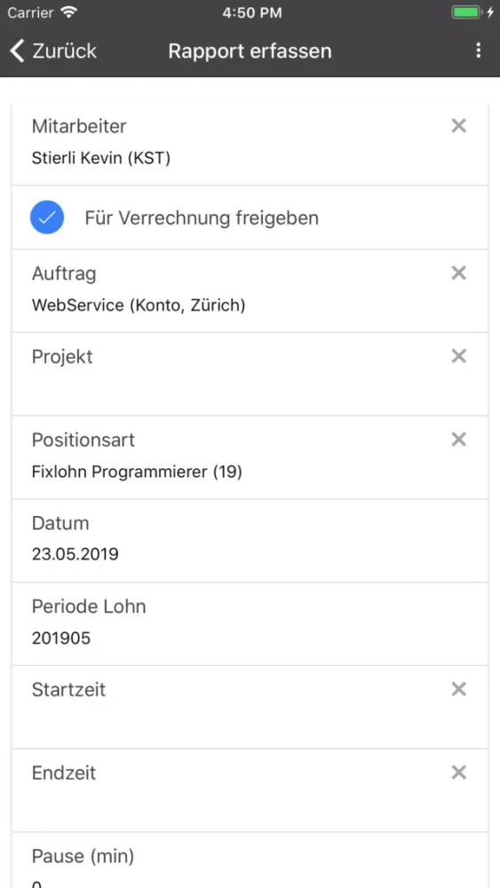 PROFFIX Leistungserfassung Screenshots