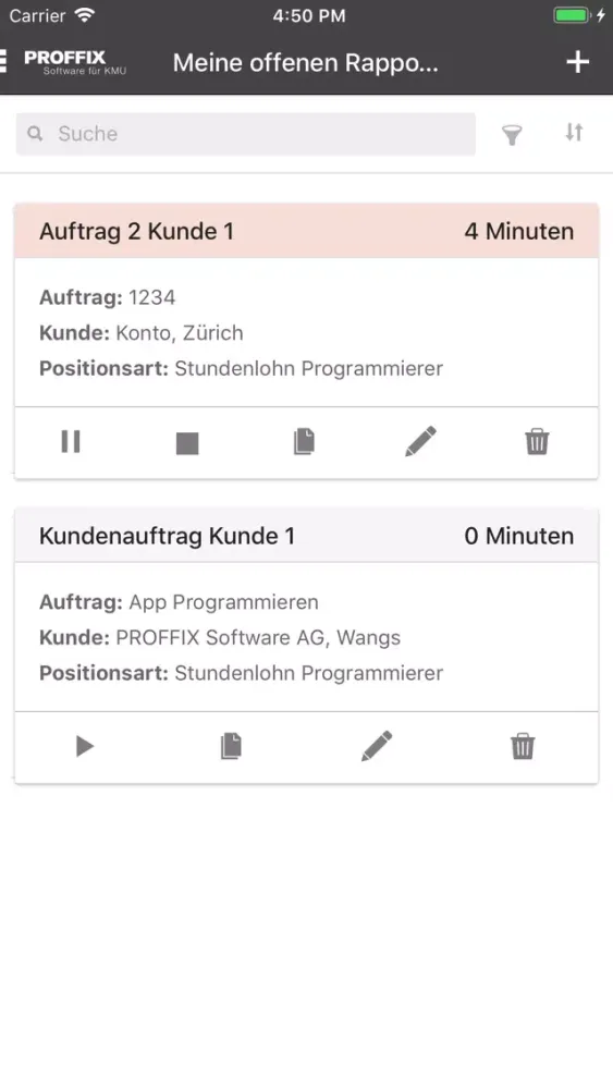 PROFFIX Leistungserfassung Screenshots