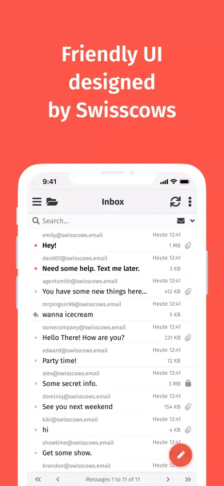 Capturas de tela do Swisscows Email