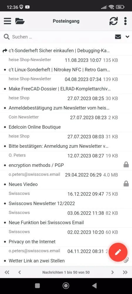 Capturas de tela do Swisscows Email