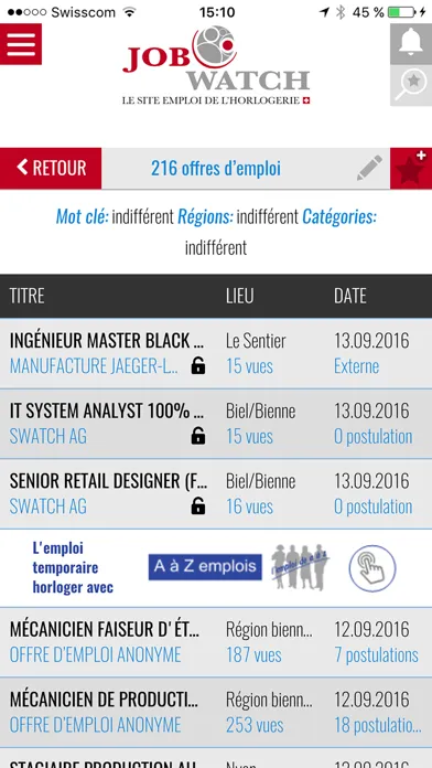 Job Watch - Emplois horlogers Screenshots