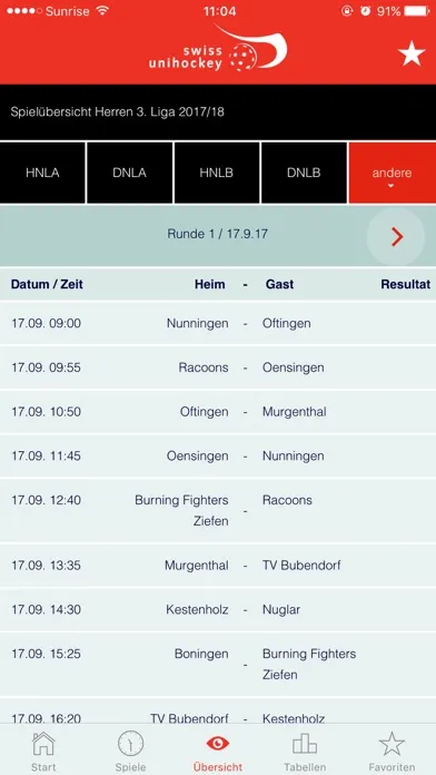 Ảnh chụp màn hình của Swiss Unihockey