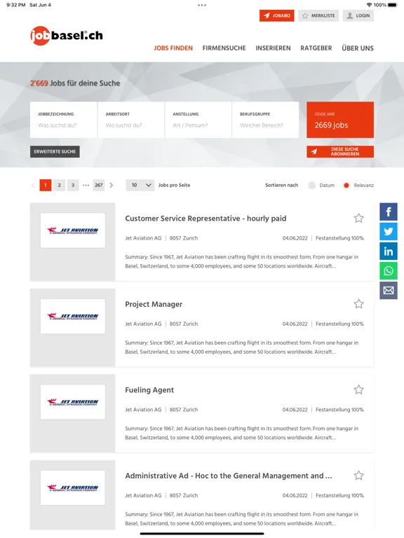Ảnh chụp màn hình của jobbasel.ch iPad 