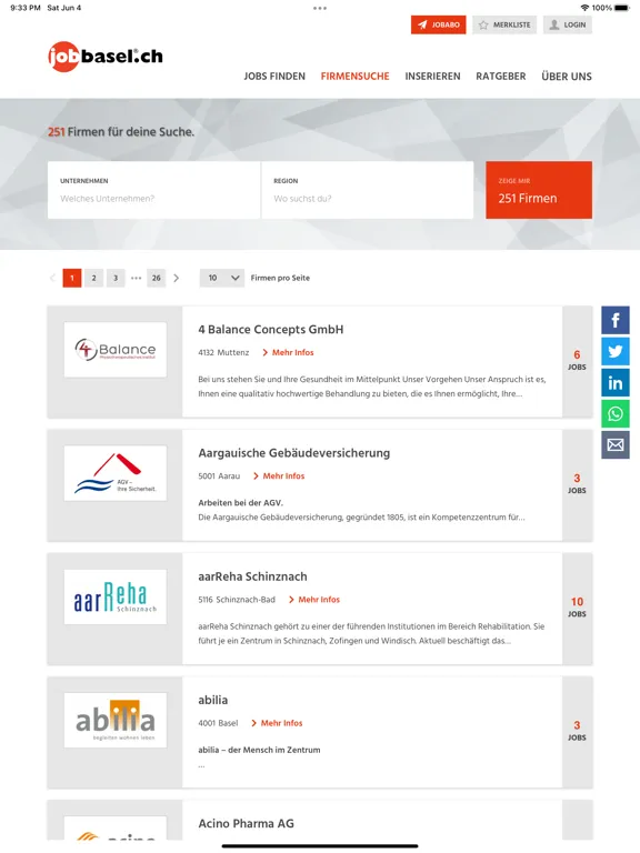 Ảnh chụp màn hình của jobbasel.ch iPad 