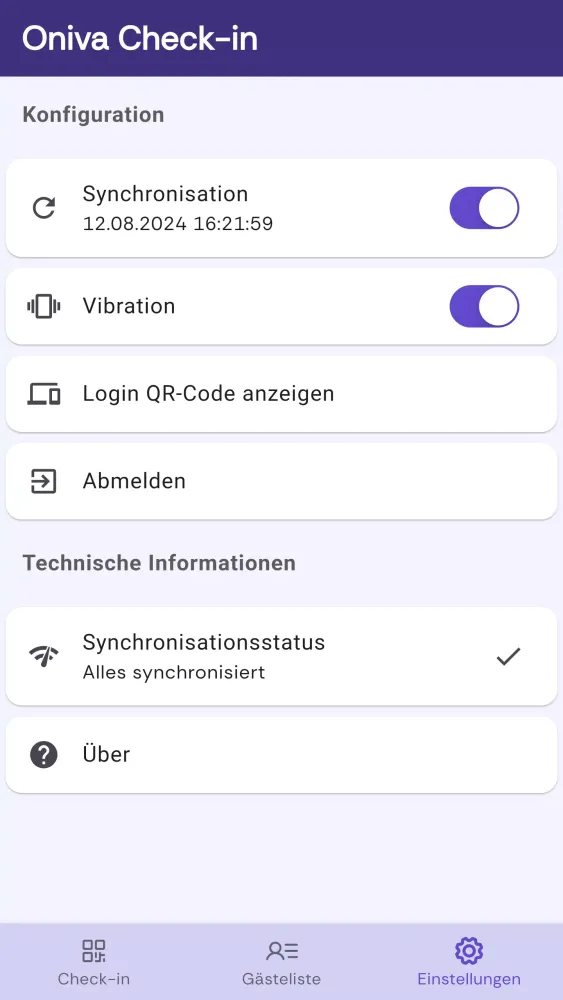 Oniva Check-in Screenshots