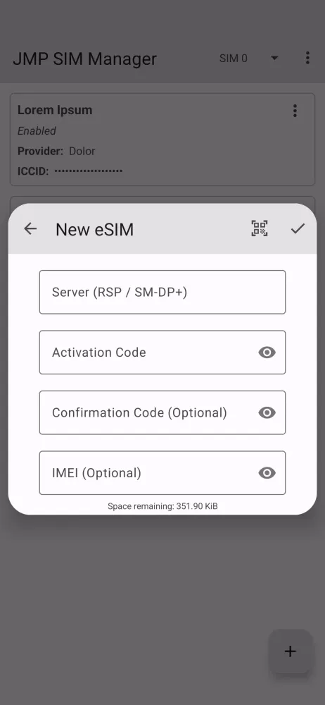 Tangkapan layar JMP SIM Manager