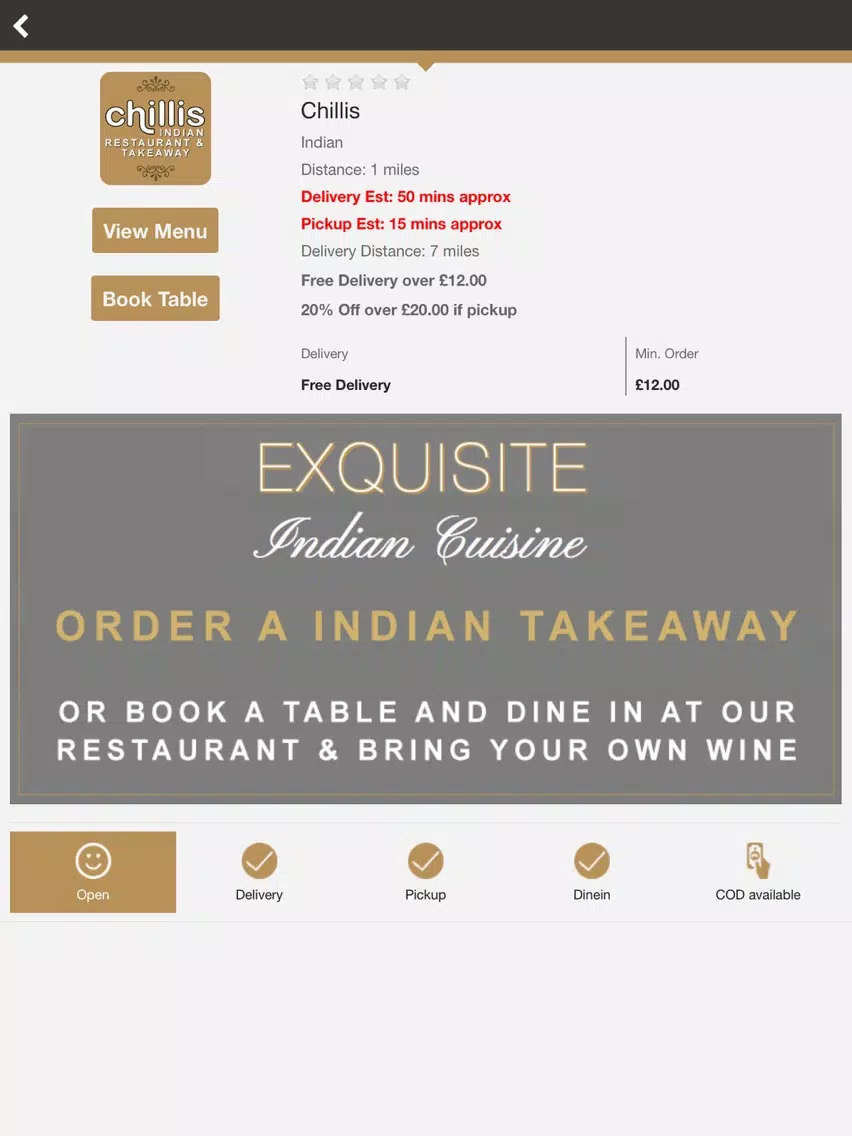 Chillis Indian Restaurant iPad  سکرین شاٹس